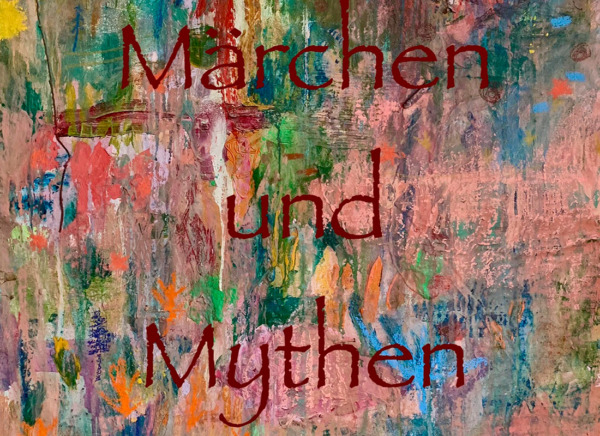 Text Märchen und Mythen auf buntem Hintergrund